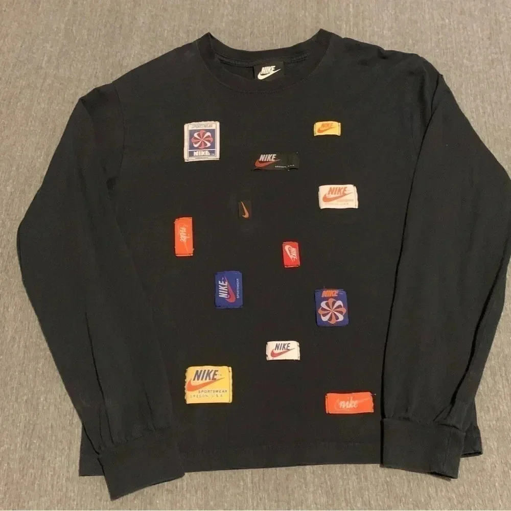 Vintage Nike Tags ICON CLASH LONG SLEEVE CREW NECK TOP BLACK 2008 XS RARE HTF